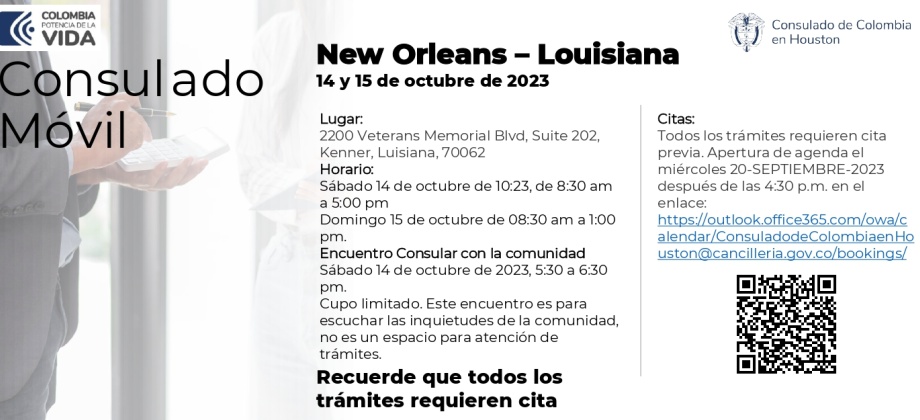 El Consulado de Colombia en Houston realizará un Encuentro Consular y un Consulado Móvil en New Orleans – Louisiana, del 13 al 15 de octubre de 2023