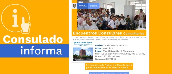 El Consulado de Colombia en Houston realizará un Encuentro Consular Comunitario en Norman el 6 de marzo de 2020