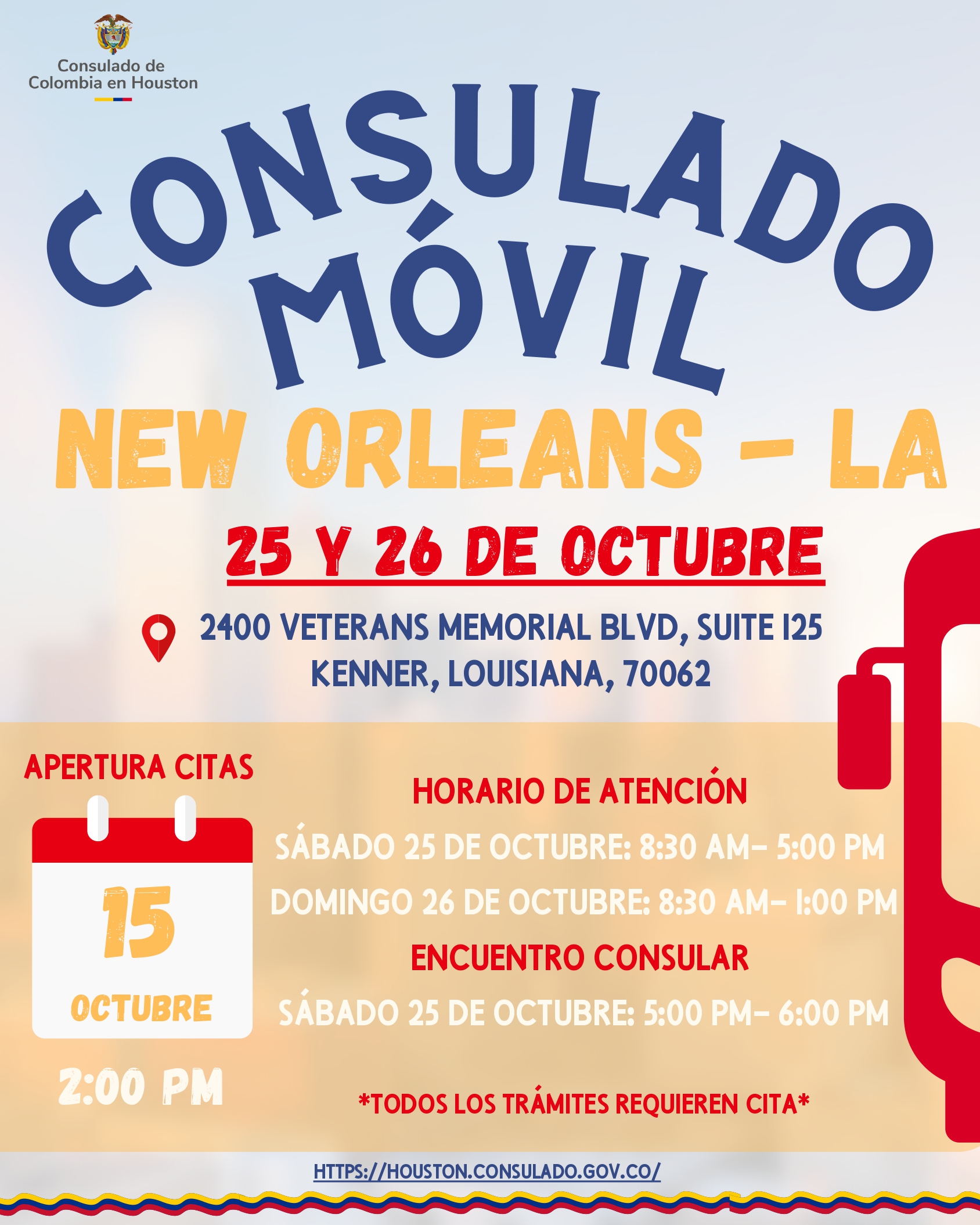 Jornada de Consulado Móvil en New Orleans 25 y 25 de octubre