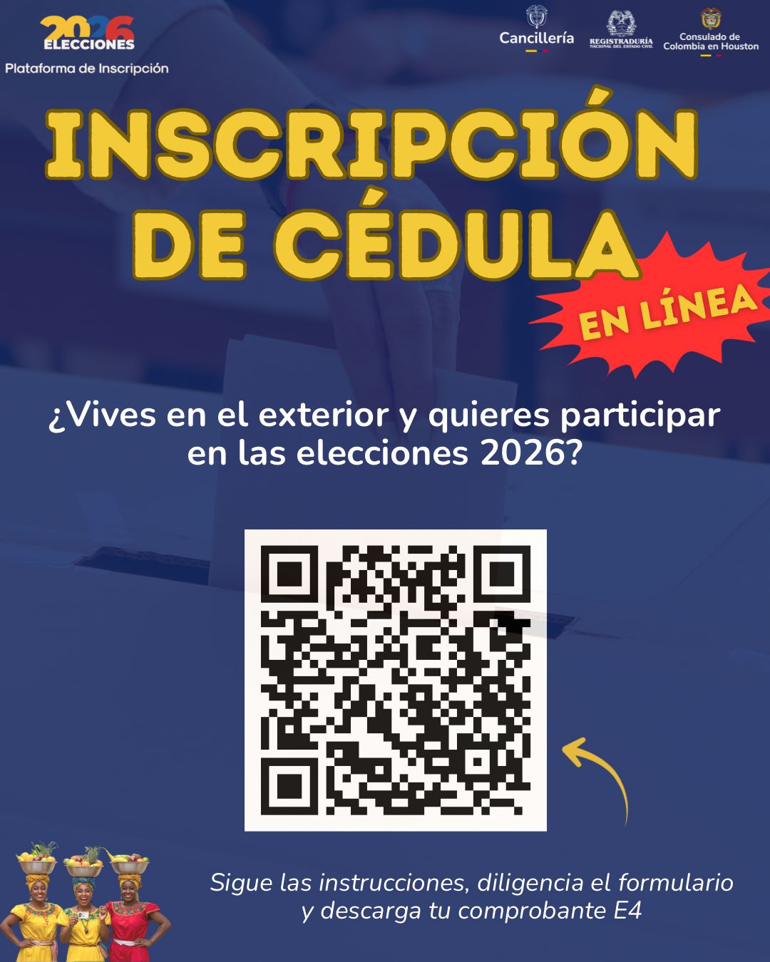 Invitamos a todos los colombianos residentes en nuestra circunscripción (Texas, Arkansas, Oklahoma y Luisiana) a postularse como jurados electorales y contribuir activamente con nuestra democracia durante las elecciones de Colombia 2026. Puestos de votación habilitados: Houston Dallas San Antonio Austin Oklahoma City New Orleans Los jurados podrán participar en ambos comicios electorales. Fechas de servicio: En Houston: durante toda la semana de elecciones. En los otros puestos de votación: solo el domingo de votaciones. Al momento de realizar la inscripción los interesados podrán escoger las fechas de su preferencia. Agradecemos profundamente el apoyo patriótico de nuestra comunidad. Su participación voluntaria es fundamental para el éxito y la transparencia del proceso electoral. Inscripción de cedula en línea