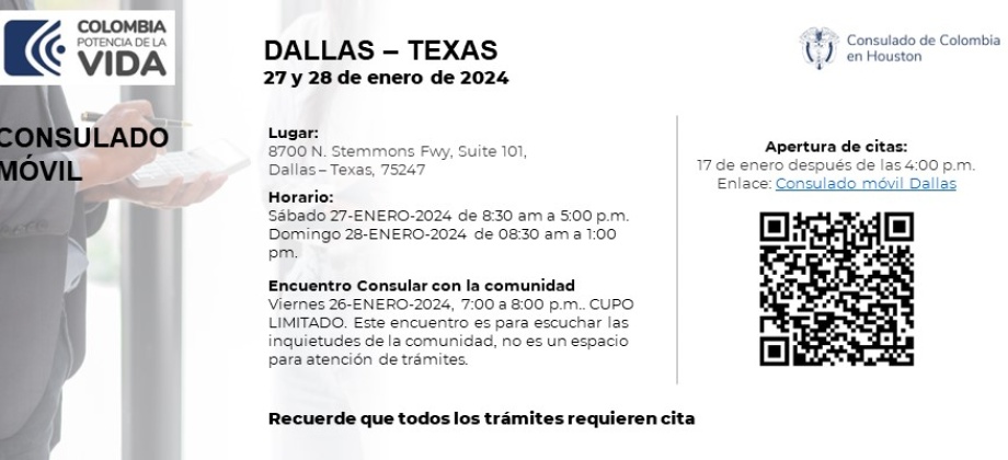 Participa en el Consulado Móvil a realizarse en Dallas – Texas el 27 y 28 de enero de 2024 