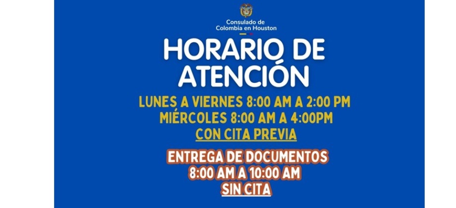 Recuerda el horario de atención al público en el Consulado de Colombia en Houston