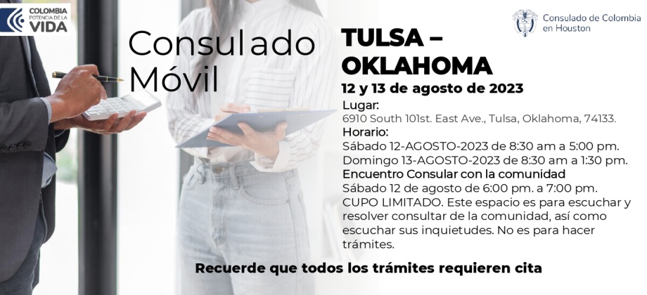 Consulado de Colombia en Houston realizará un Consulado Móvil y un Encuentro Consular en Tulsa – Oklahoma el 12 de agosto de 2023