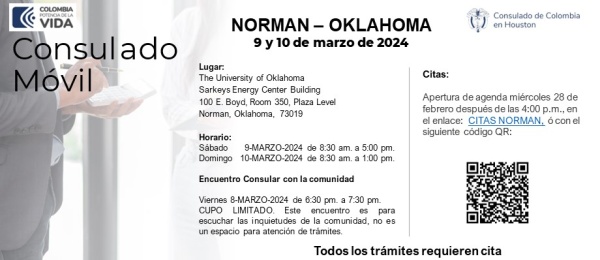Consulado Móvil en Norman – Oklahoma se realizará los días 9 y 10 de marzo de 2024