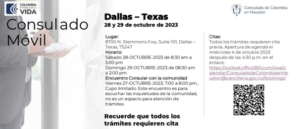 Consulado Móvil y Encuentro con la Comunidad en Dallas del 27 al 29 de octubre