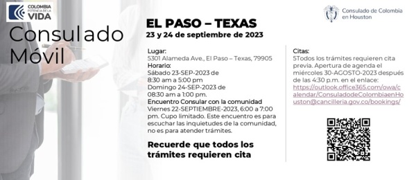 Encuentro consular con la comunidad y Consulado Movil en El Paso – Texas del 22 al 24 de septiembre 