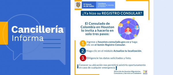 El Consulado de Colombia en Houston lo invita a hacer su registro consular